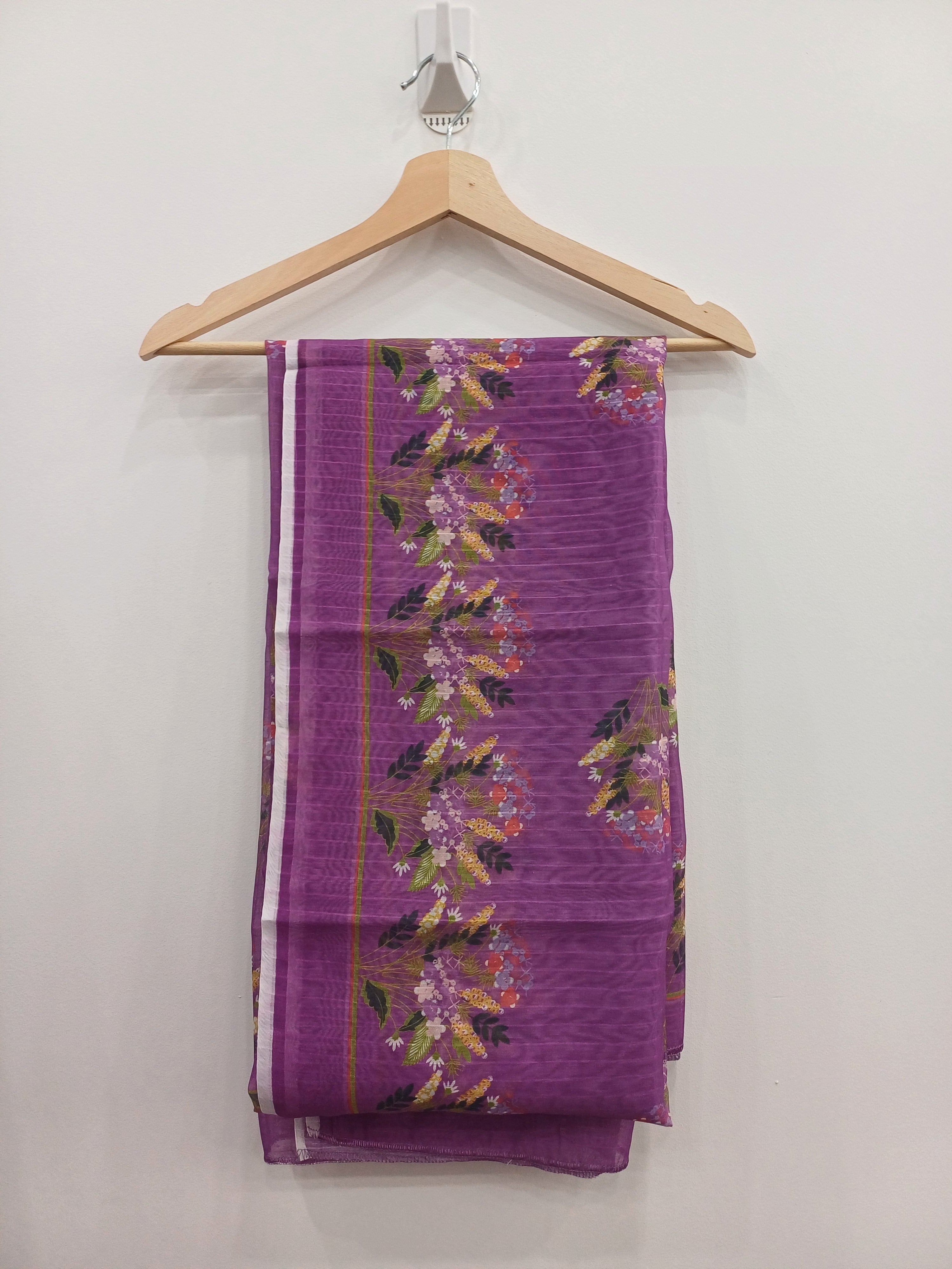 Printed diamond dupatta in purple with floral design – part of 3-piece winter cotton outfit