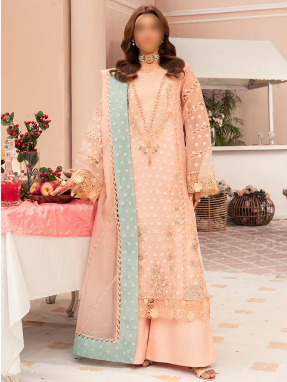 Eastern Peach Kurta Set - Pakistani Salwar Kameez