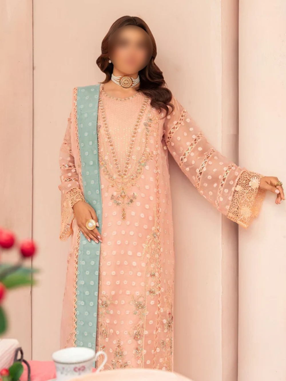Eastern Peach Kurta Set - Pakistani Salwar Kameez