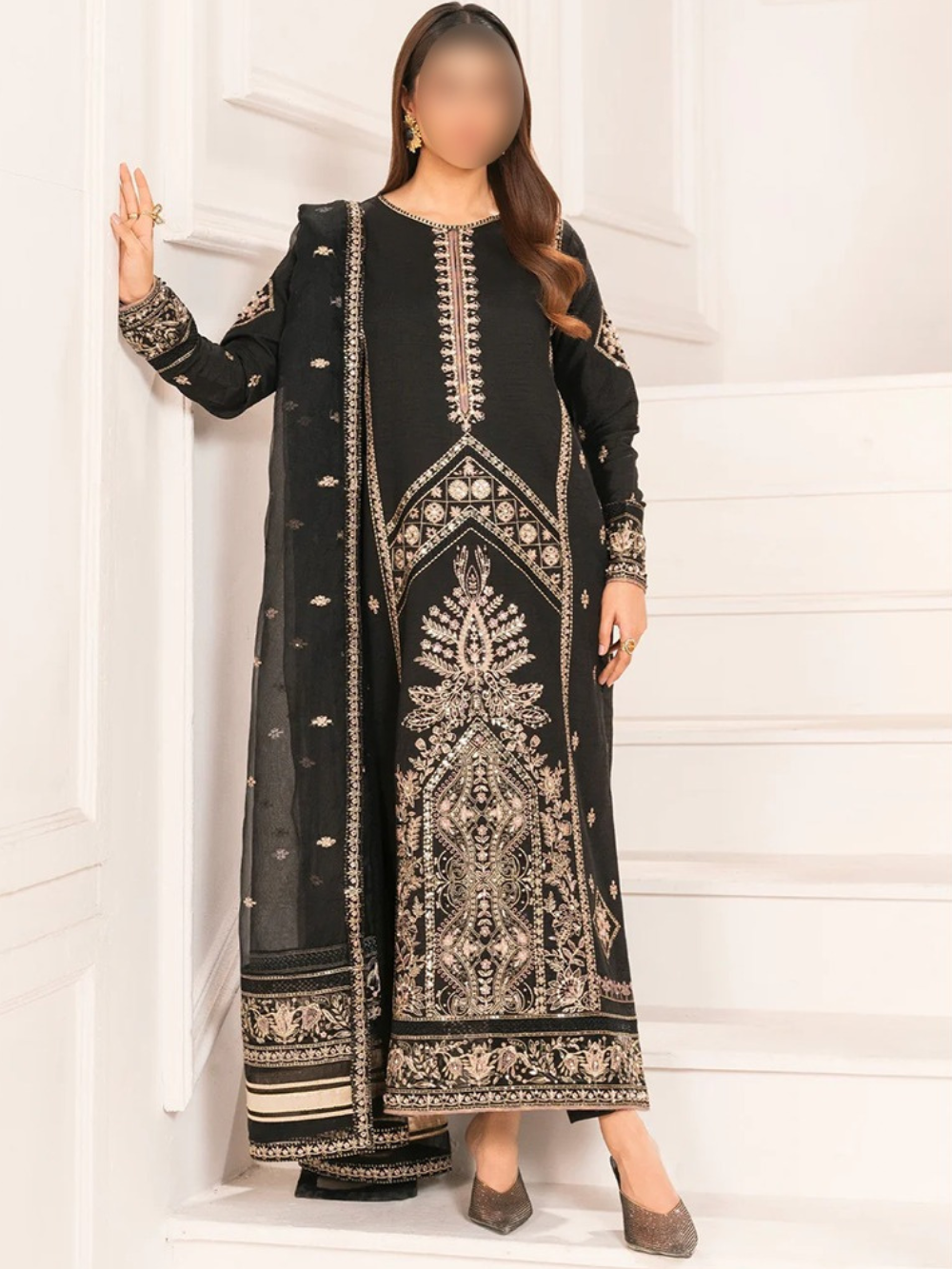Elegant Black Rawsilk Kurta Suit – Daily Wear 3 Piece Set
