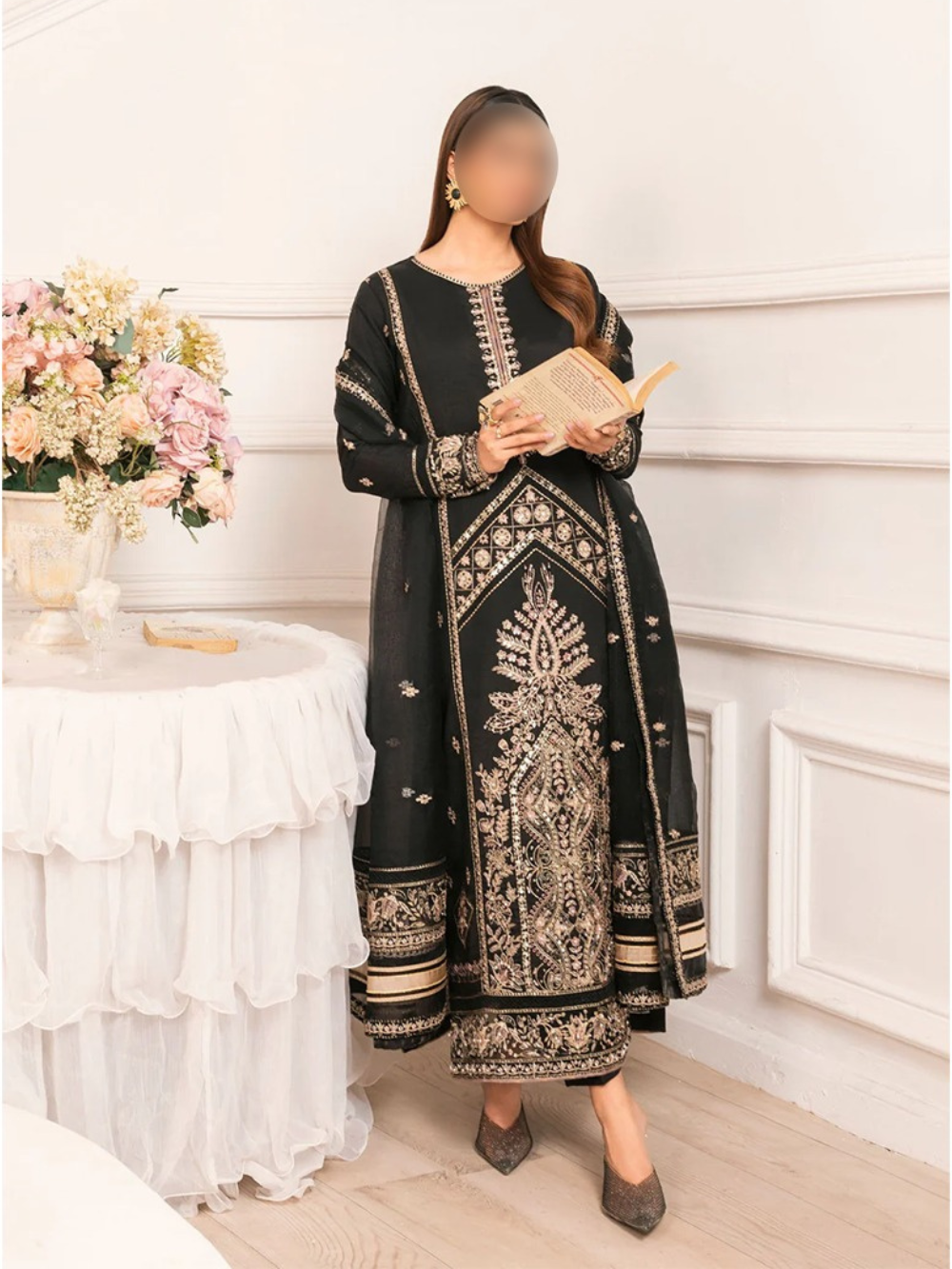 Elegant Black Rawsilk Kurta Suit – Daily Wear 3 Piece Set