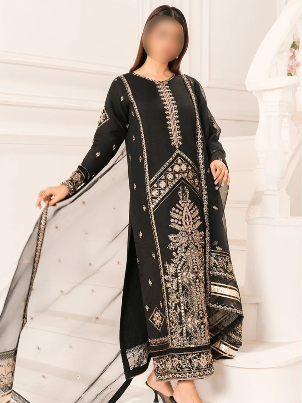 Elegant Black Rawsilk Kurta Suit – Daily Wear 3 Piece Set
