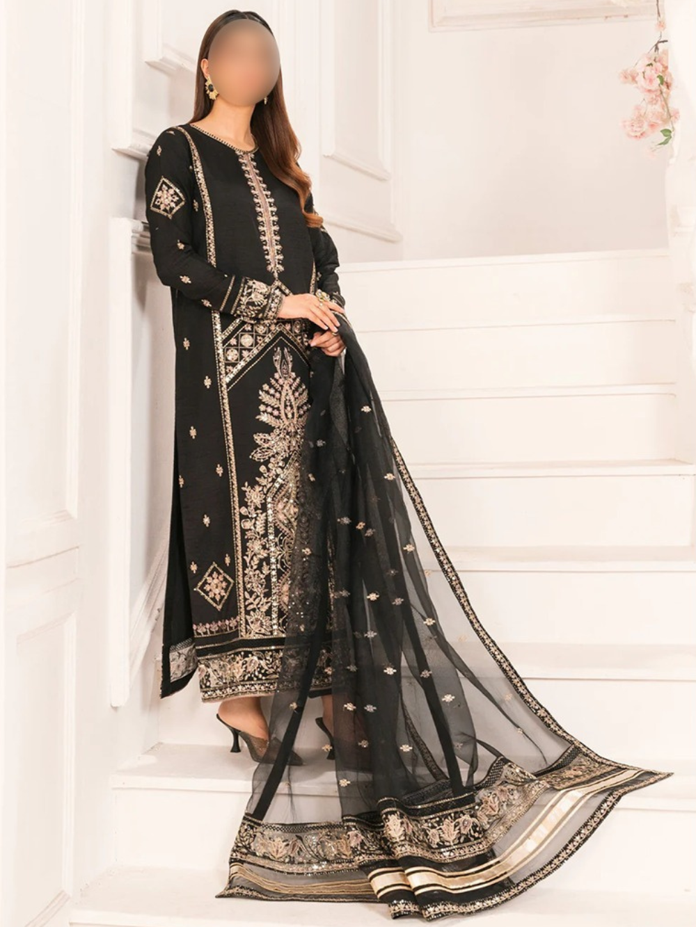 Elegant Black Rawsilk Kurta Suit – Daily Wear 3 Piece Set