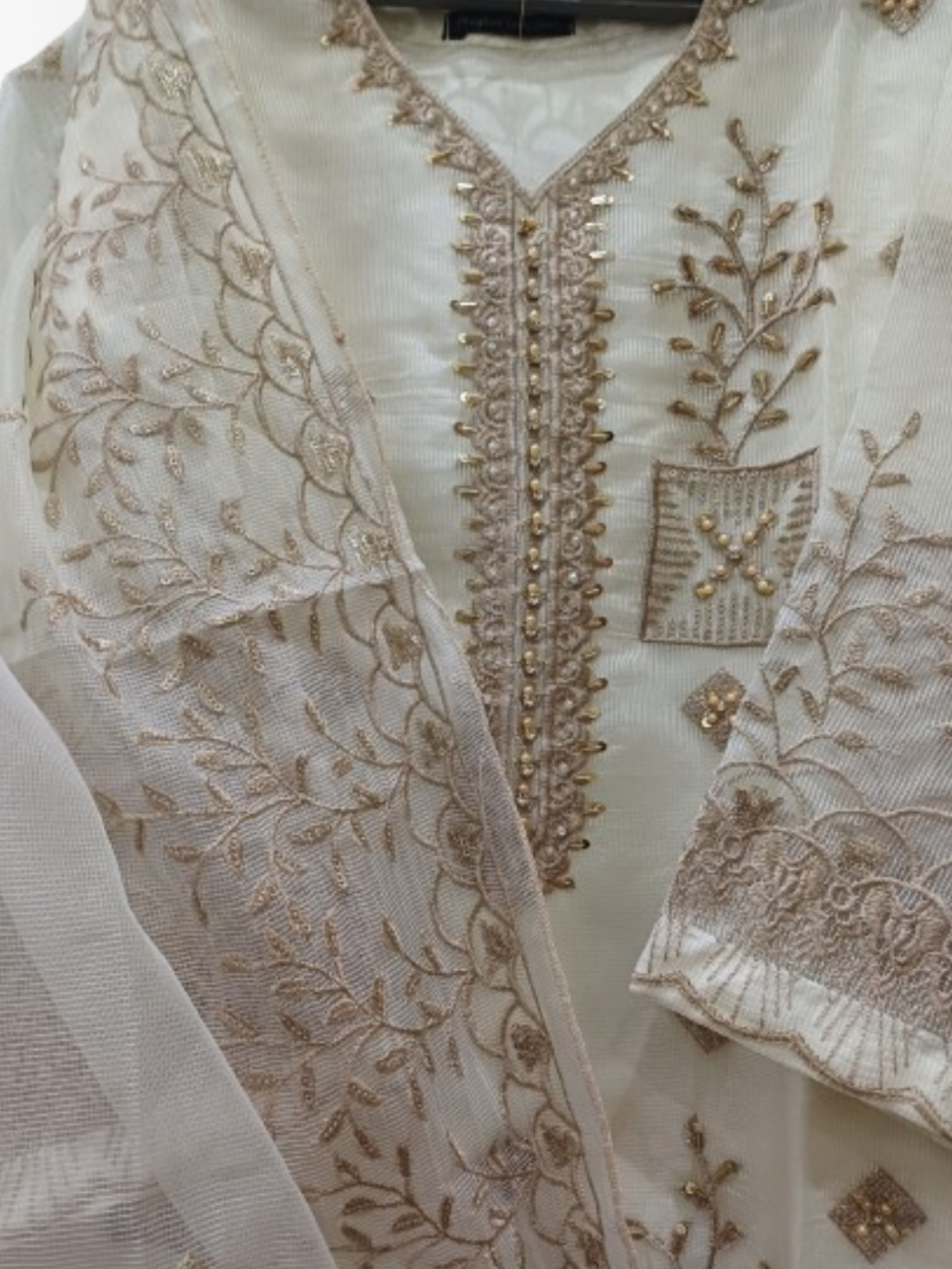 Embroidered Shirt Crush Gharara With Organza Dupatta