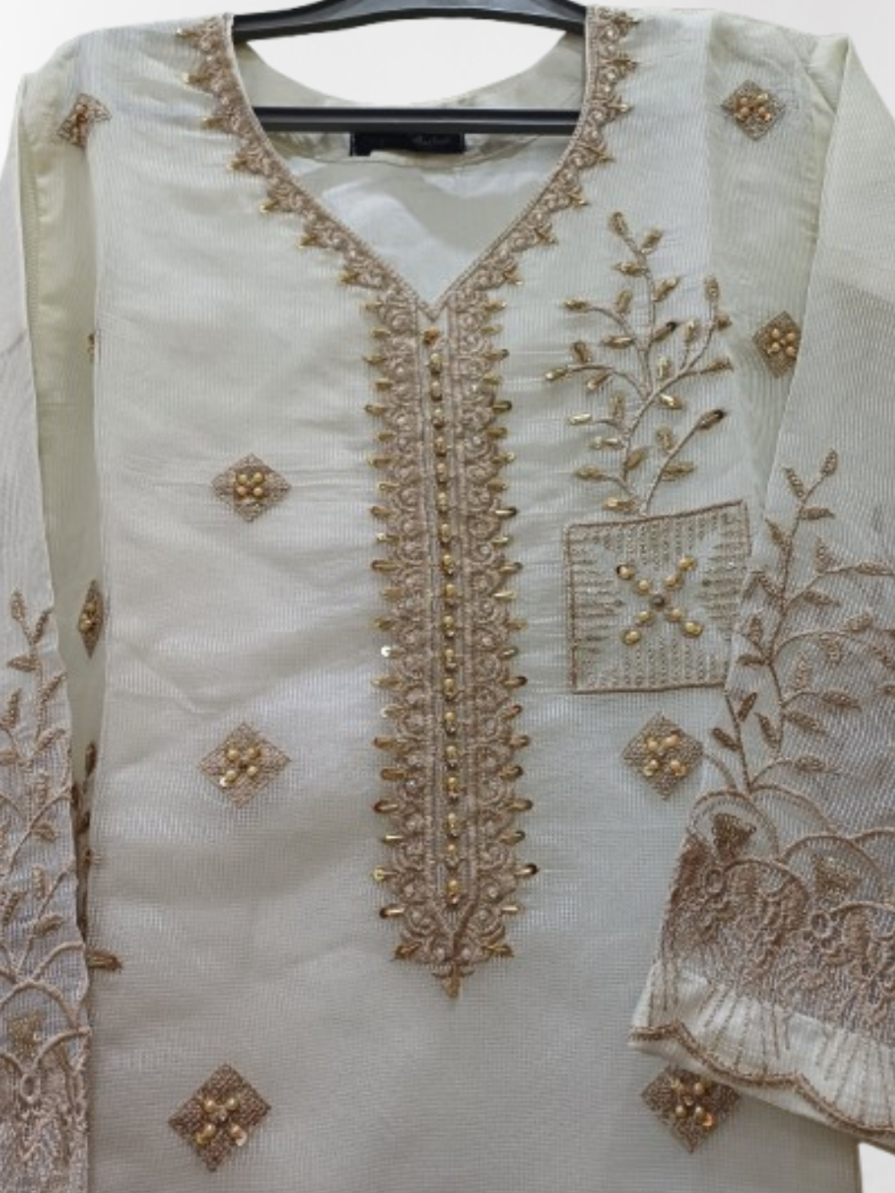 Embroidered Shirt Crush Gharara With Organza Dupatta