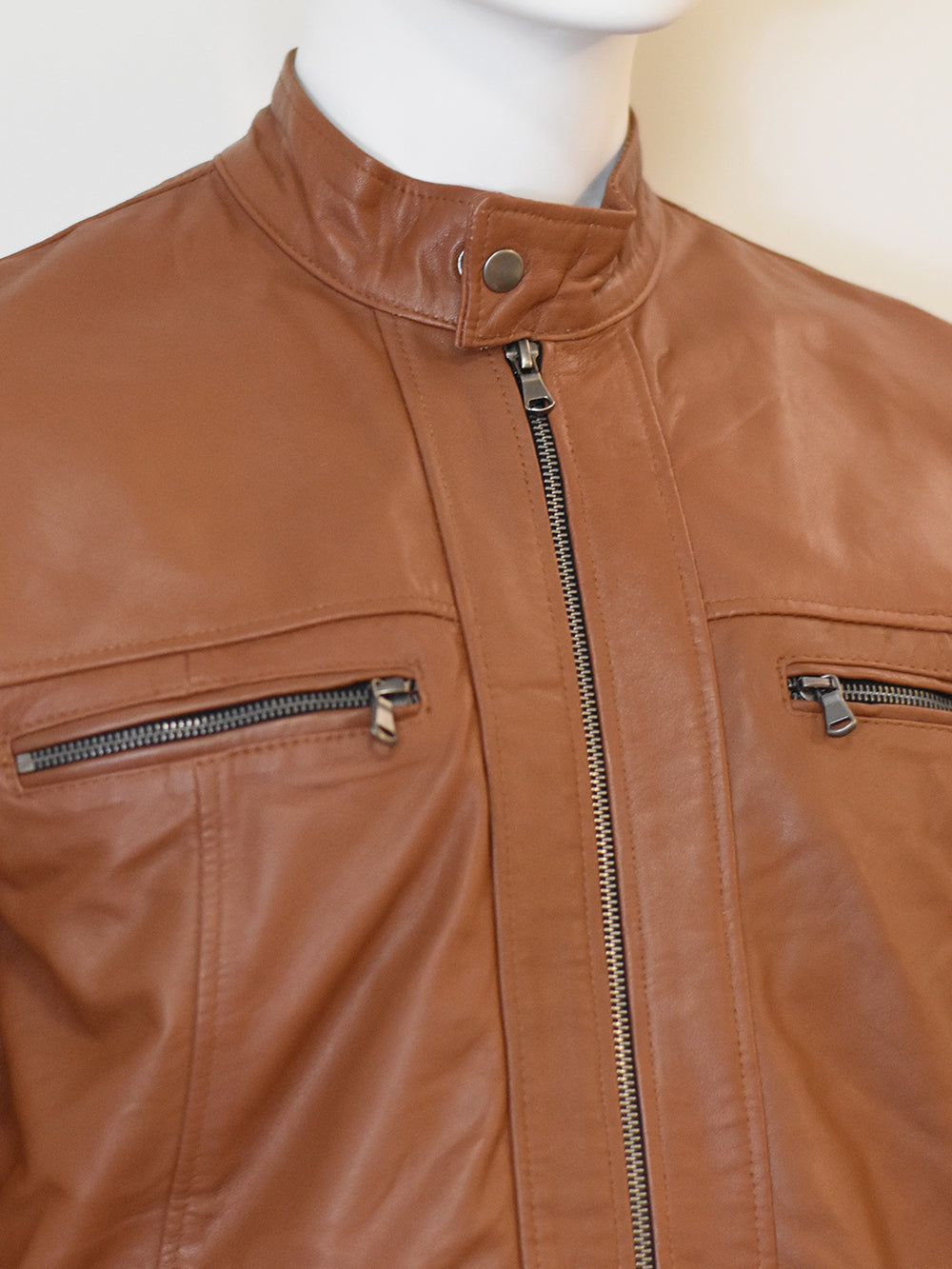 Classic Tan Leather Jacket - Biker Style