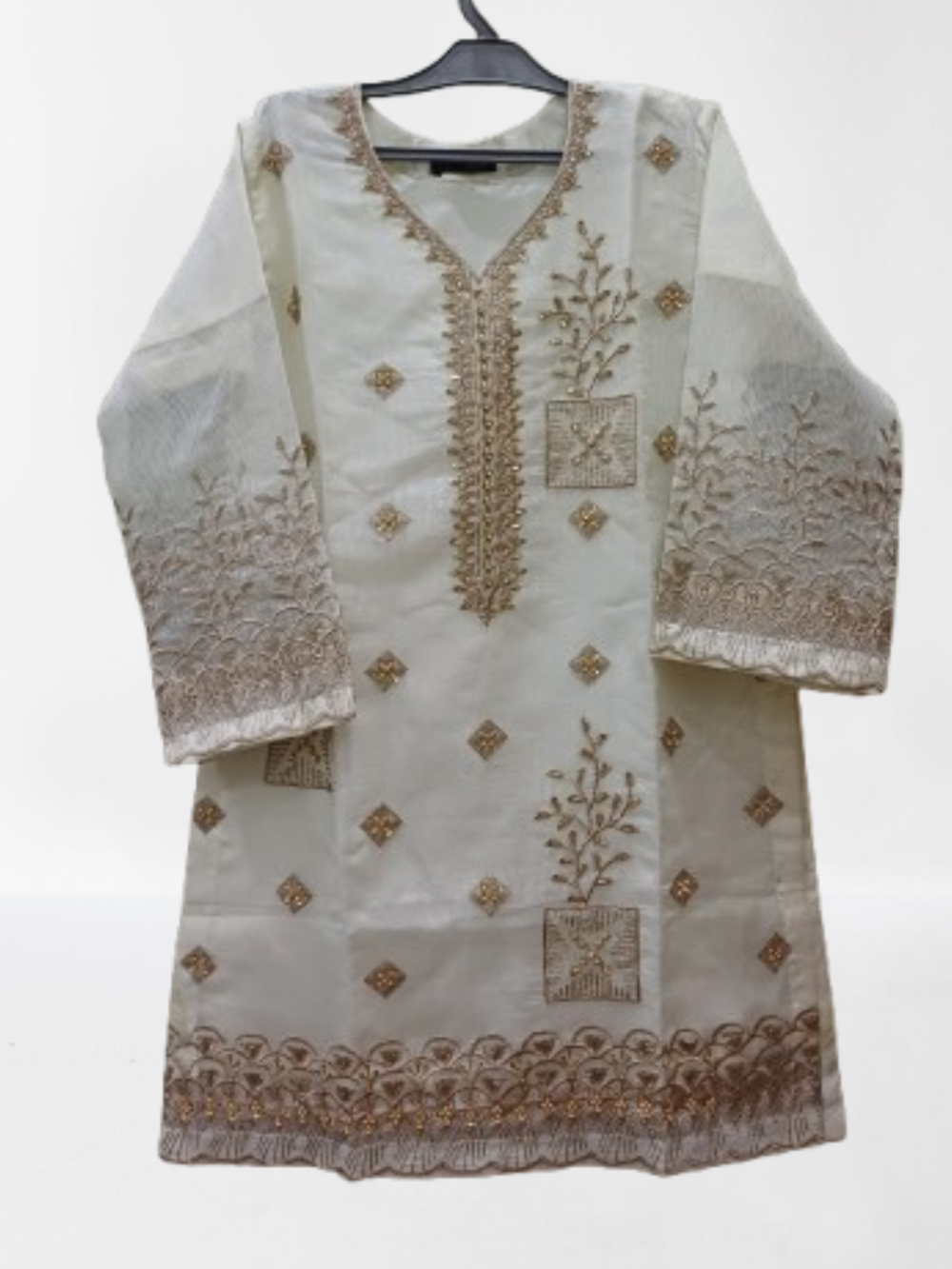 Embroidered Shirt Crush Gharara With Organza Dupatta