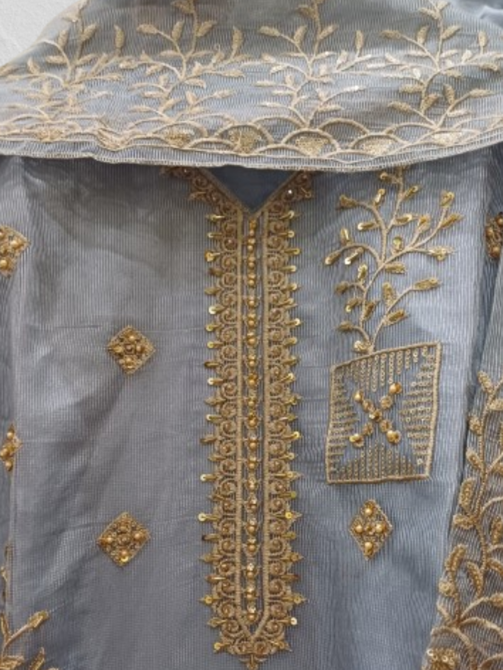 Embroidered Shirt Crush Gharara With Organza Dupatta