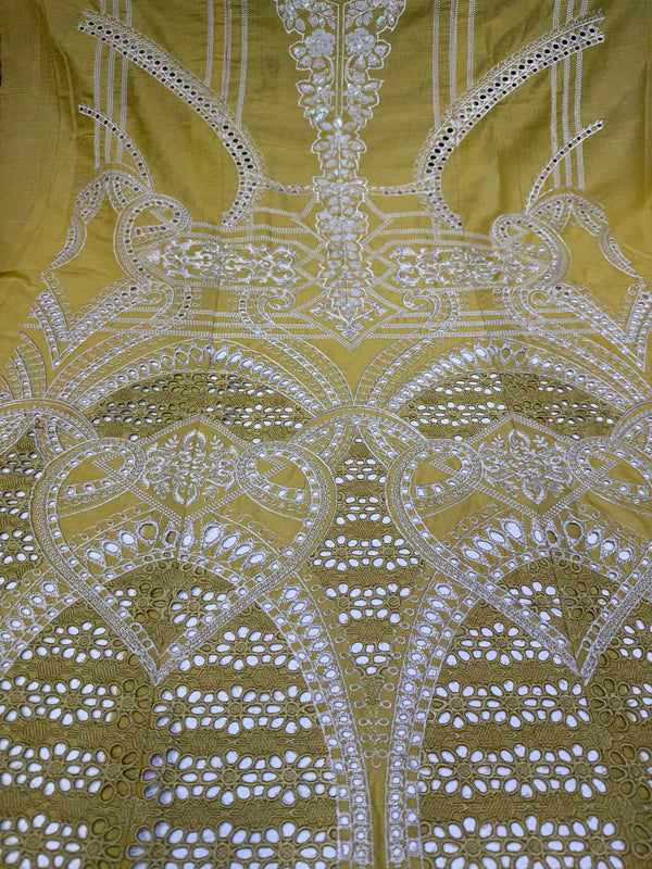 Festive lime yellow lawn outfit with organza and chiffon dupatta