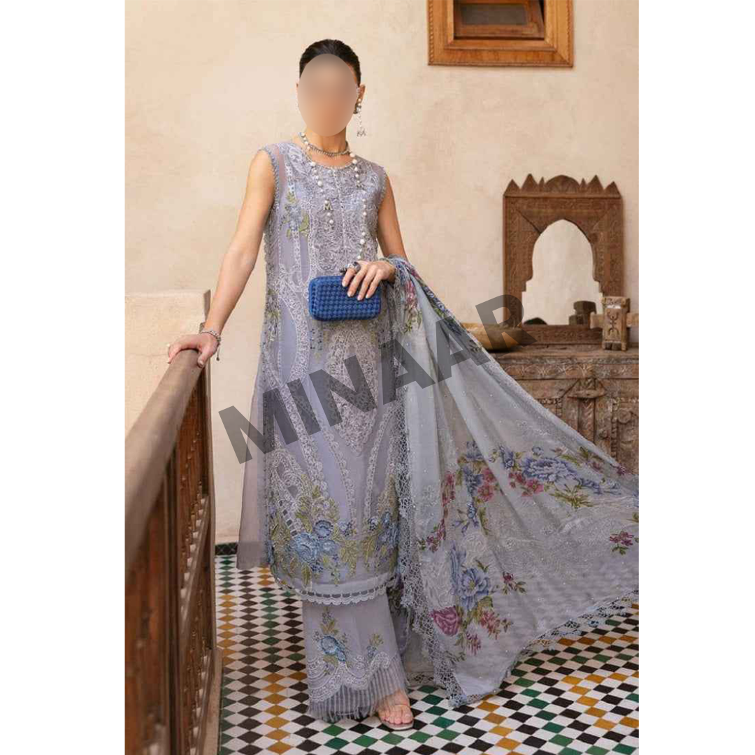Organza A-line shirt with viscose trouser and digital silk dupatta – 3 piece outfit