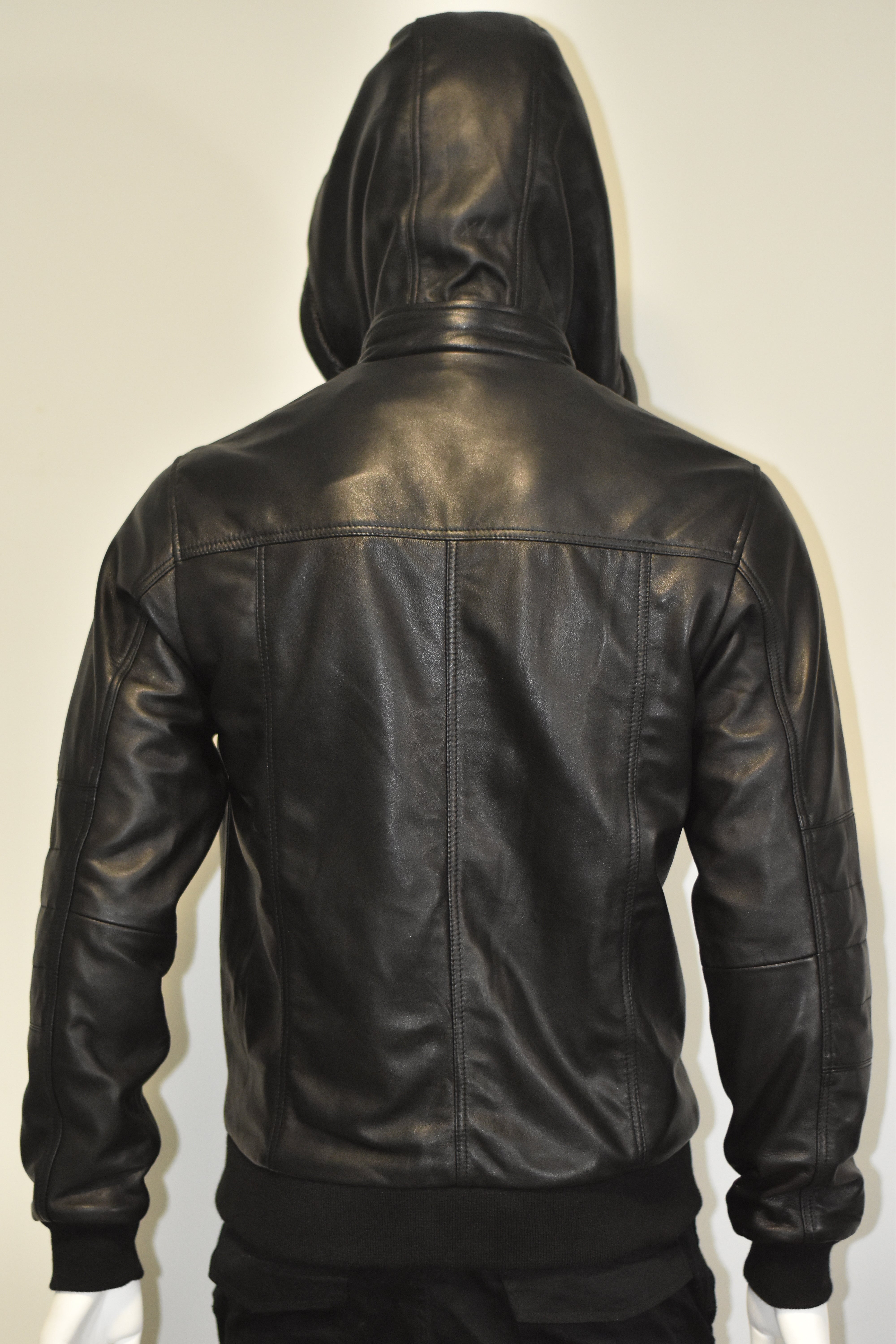 Classic Black Leather Bomber Jacket