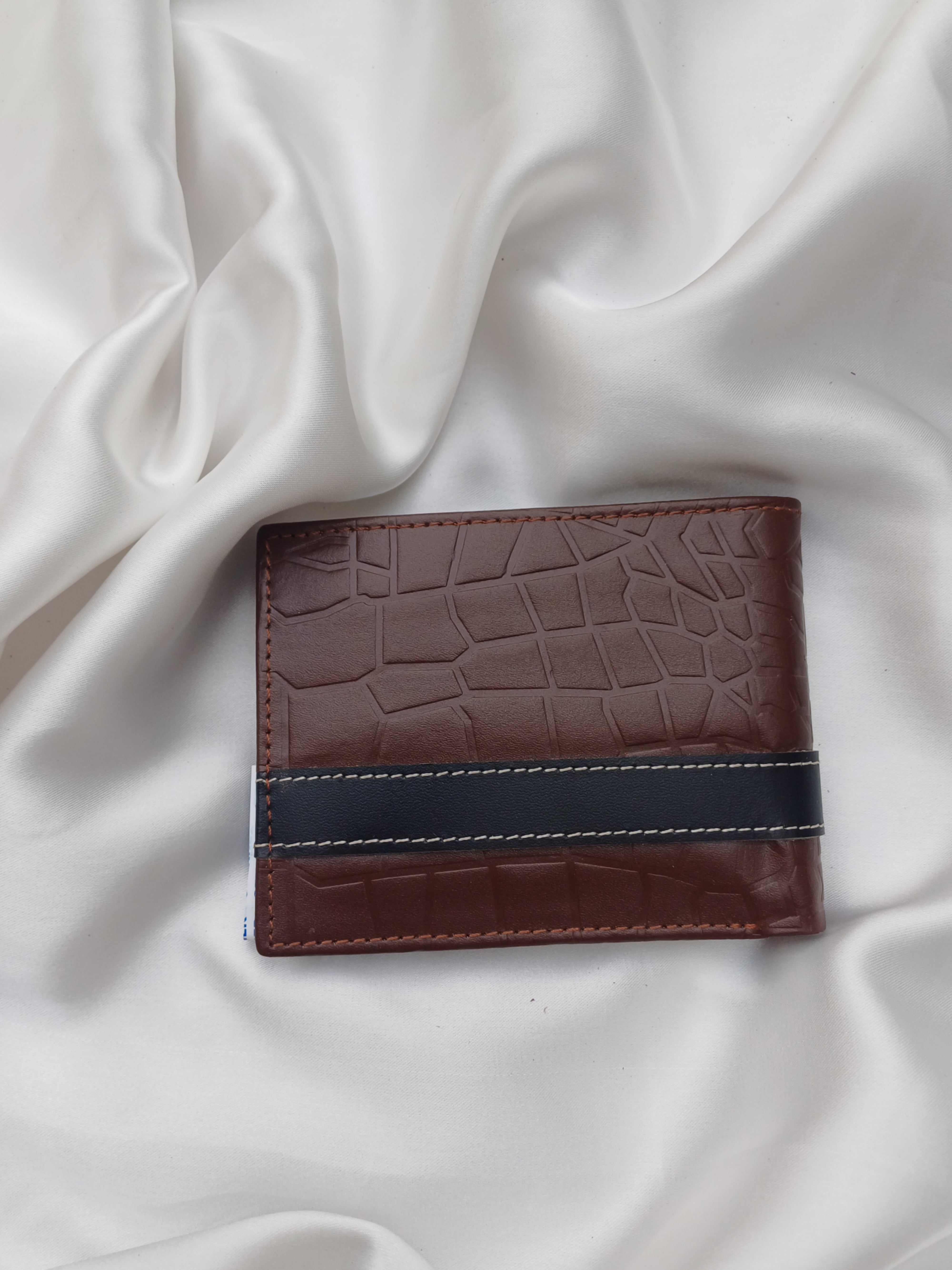 Brown Leather Wallet for Men - Crocodile Style Bifold