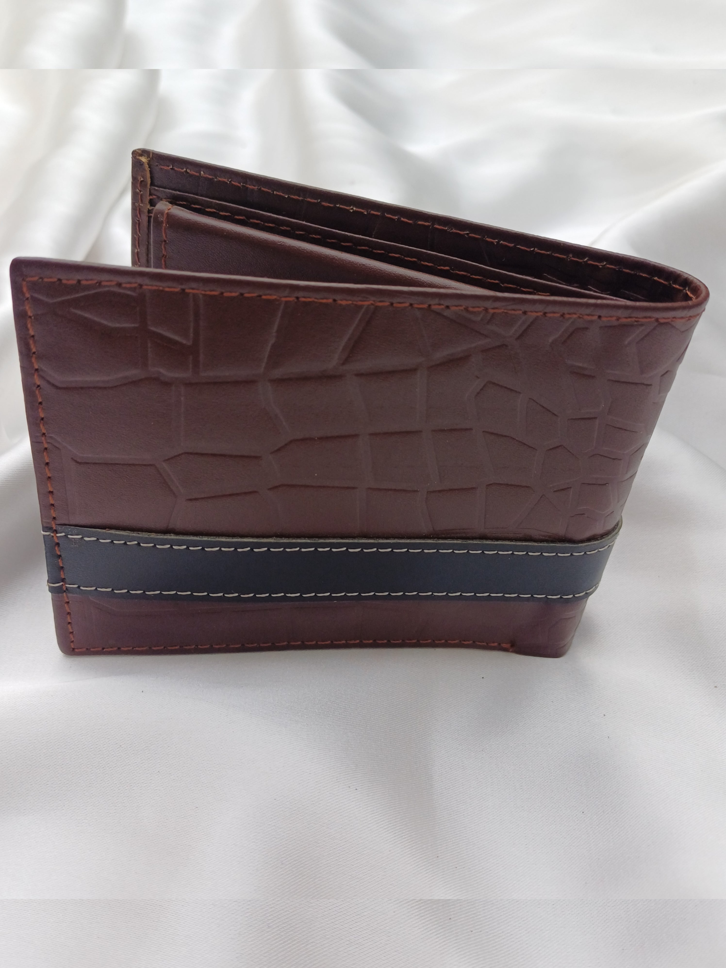 Brown Leather Wallet for Men - Crocodile Style Bifold
