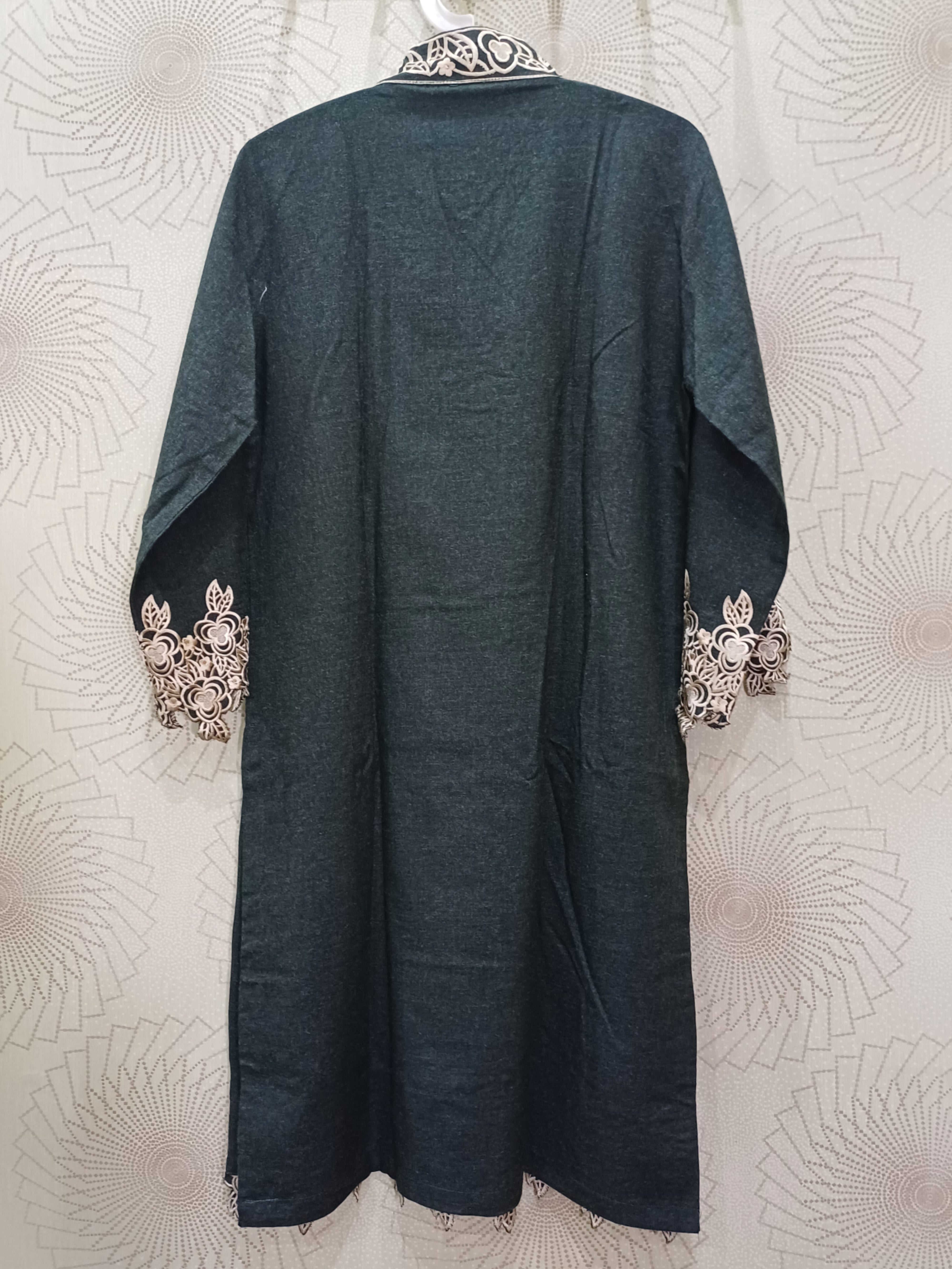 Elegant Pakistani winter wool dress in Mogiya tone
