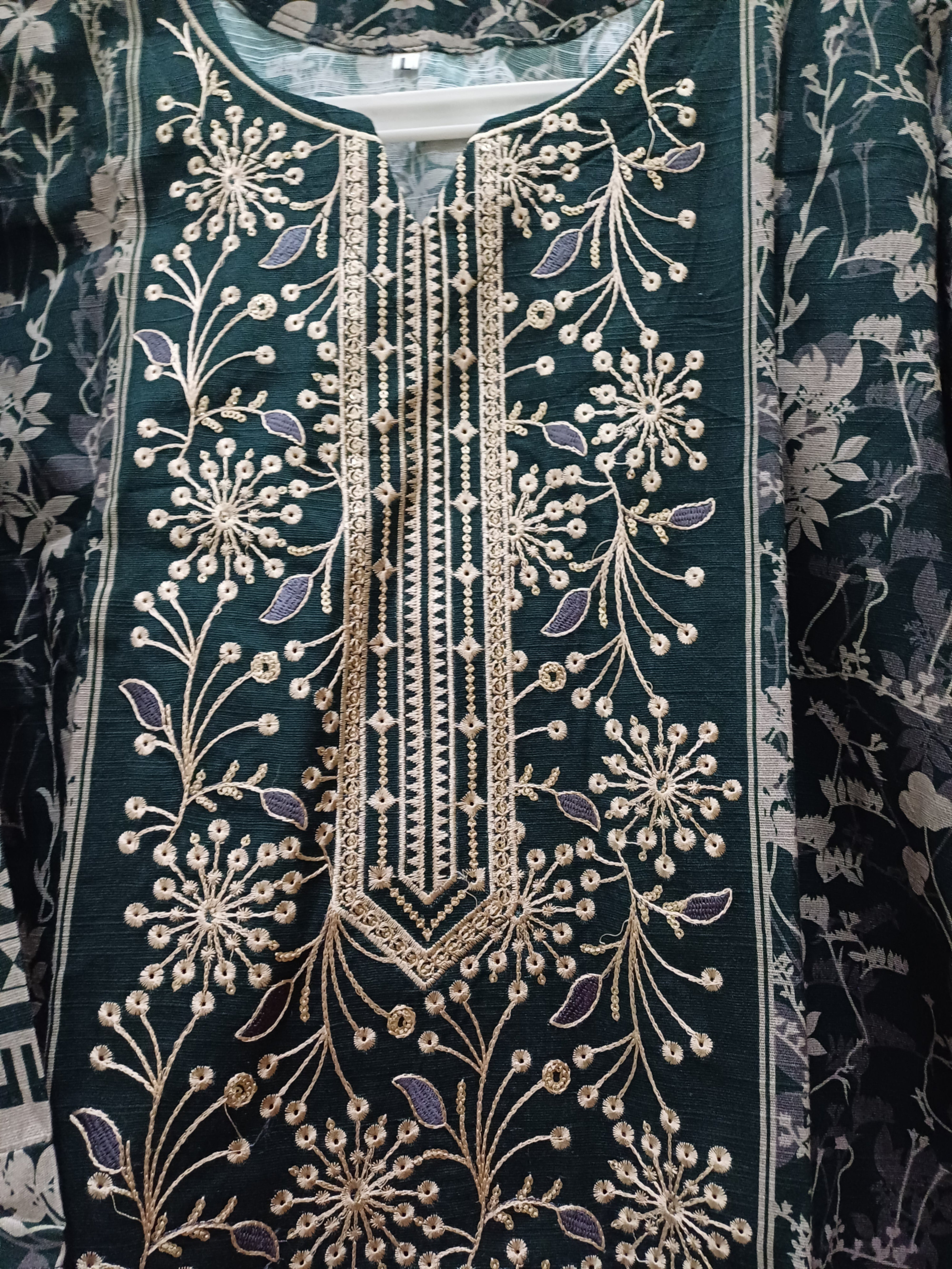 Pakistani 3PC khaddar outfit with printed dupatta for winter