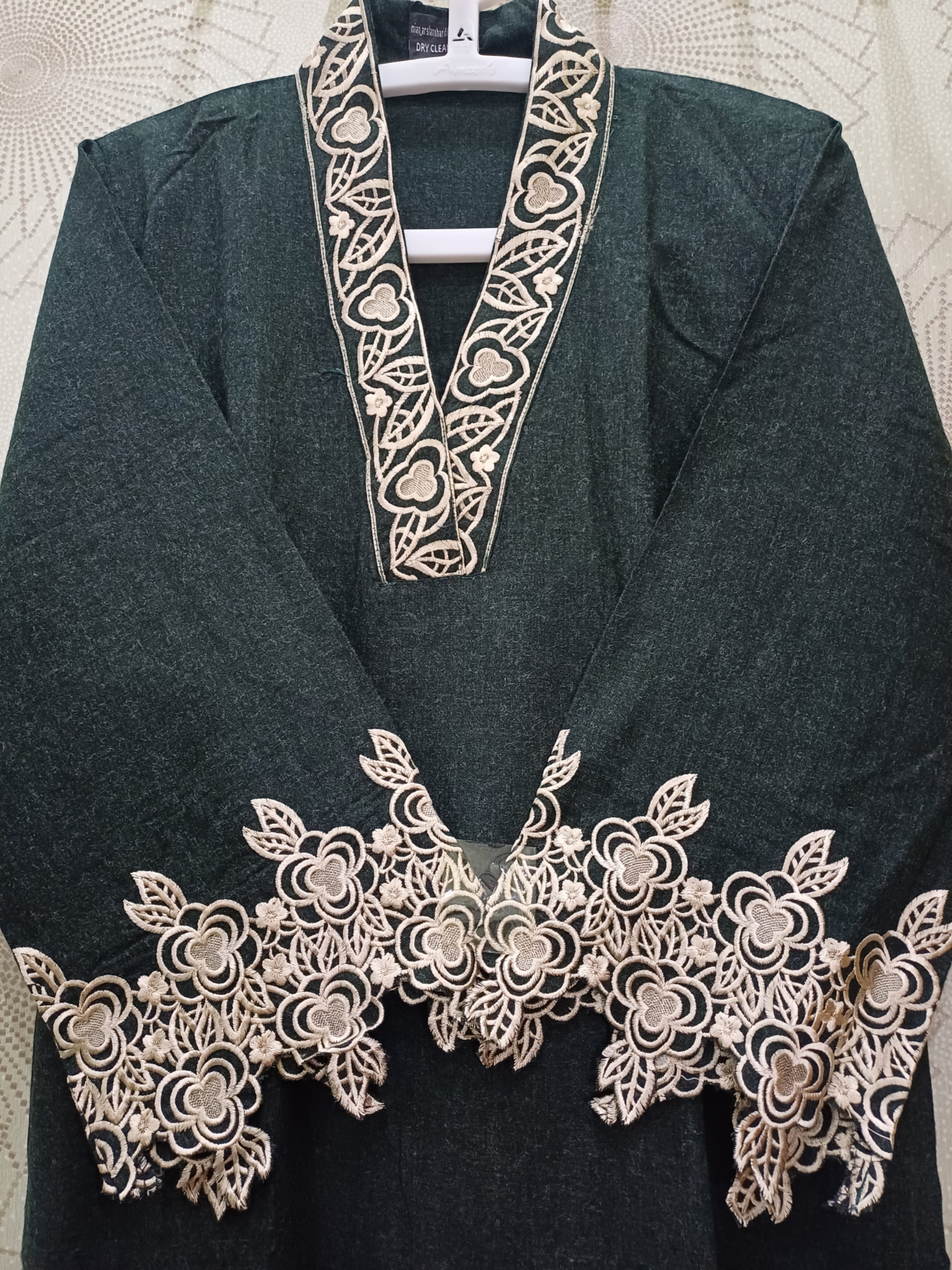 Mogiya wool kurta set with embroidered borders and winter shawl