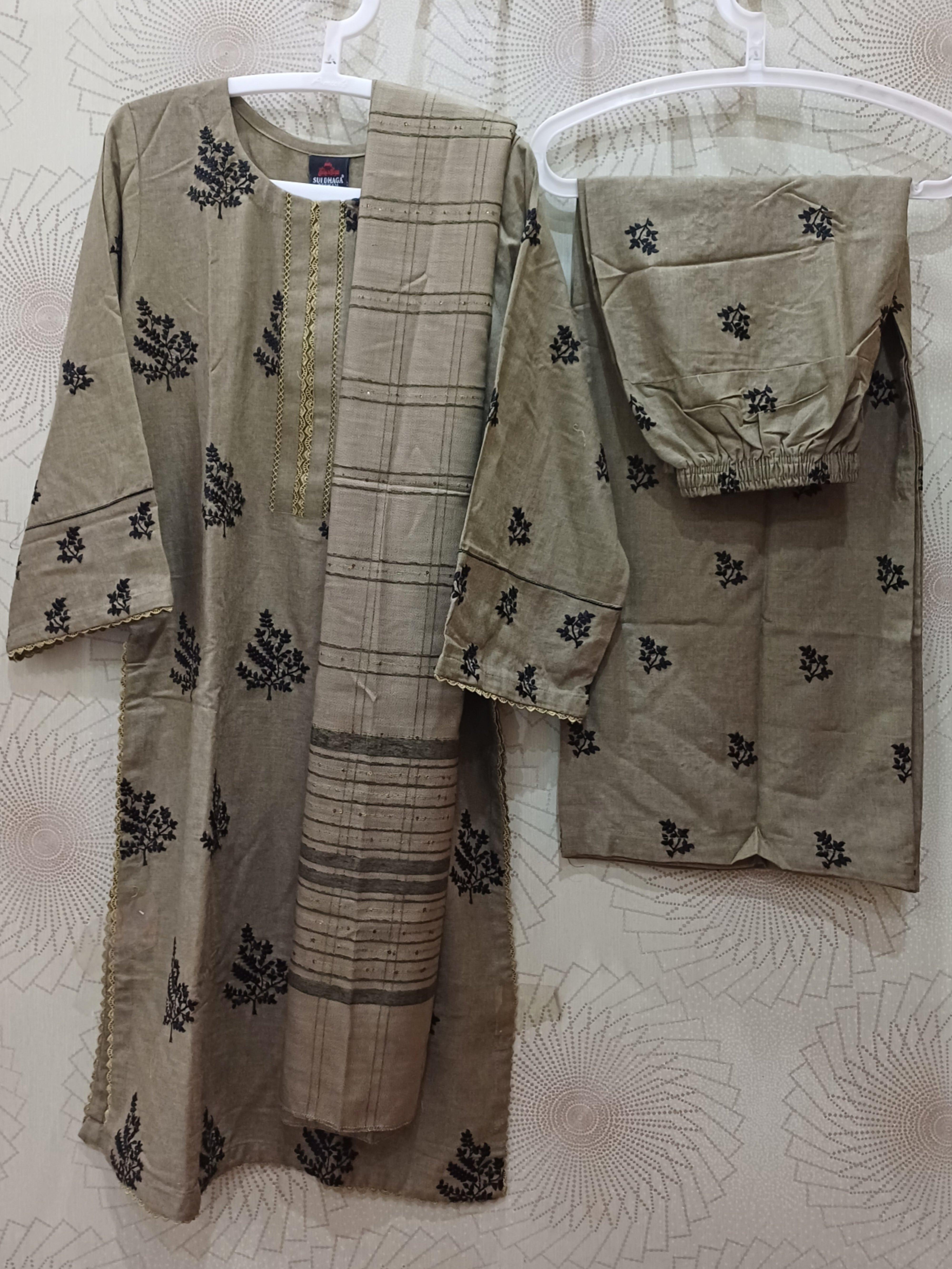 "Pakistani winter outfit in wool with black embroidery details
