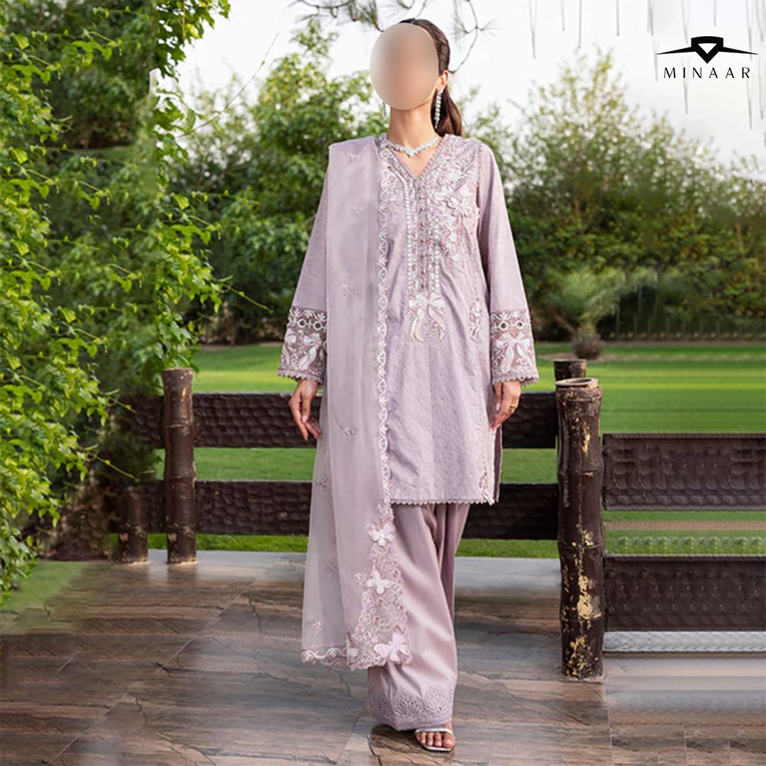 Schiffli & Multihead Embroidered Cotton Suit with 3D Flowers and Organza Dupatta – Pakistani Summer Outfit