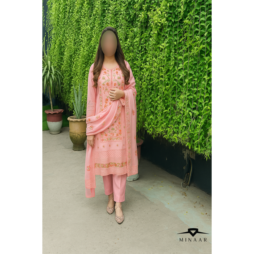 Elegant Baby Pink 3-Piece Cotton Lawn Suit with Printed Dupatta