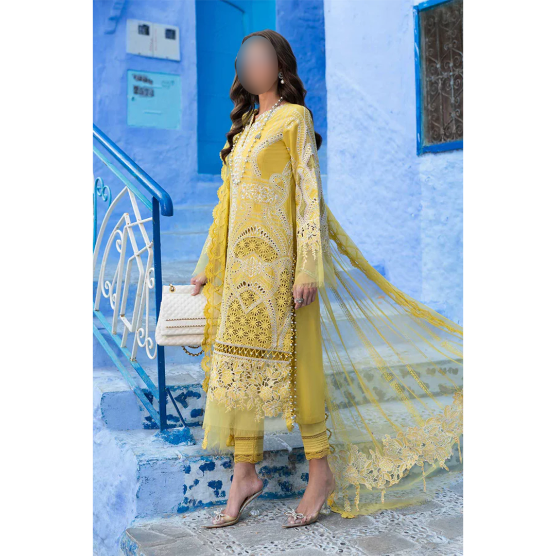 Embroidered organza sleeve patch with chikankari lawn shirt