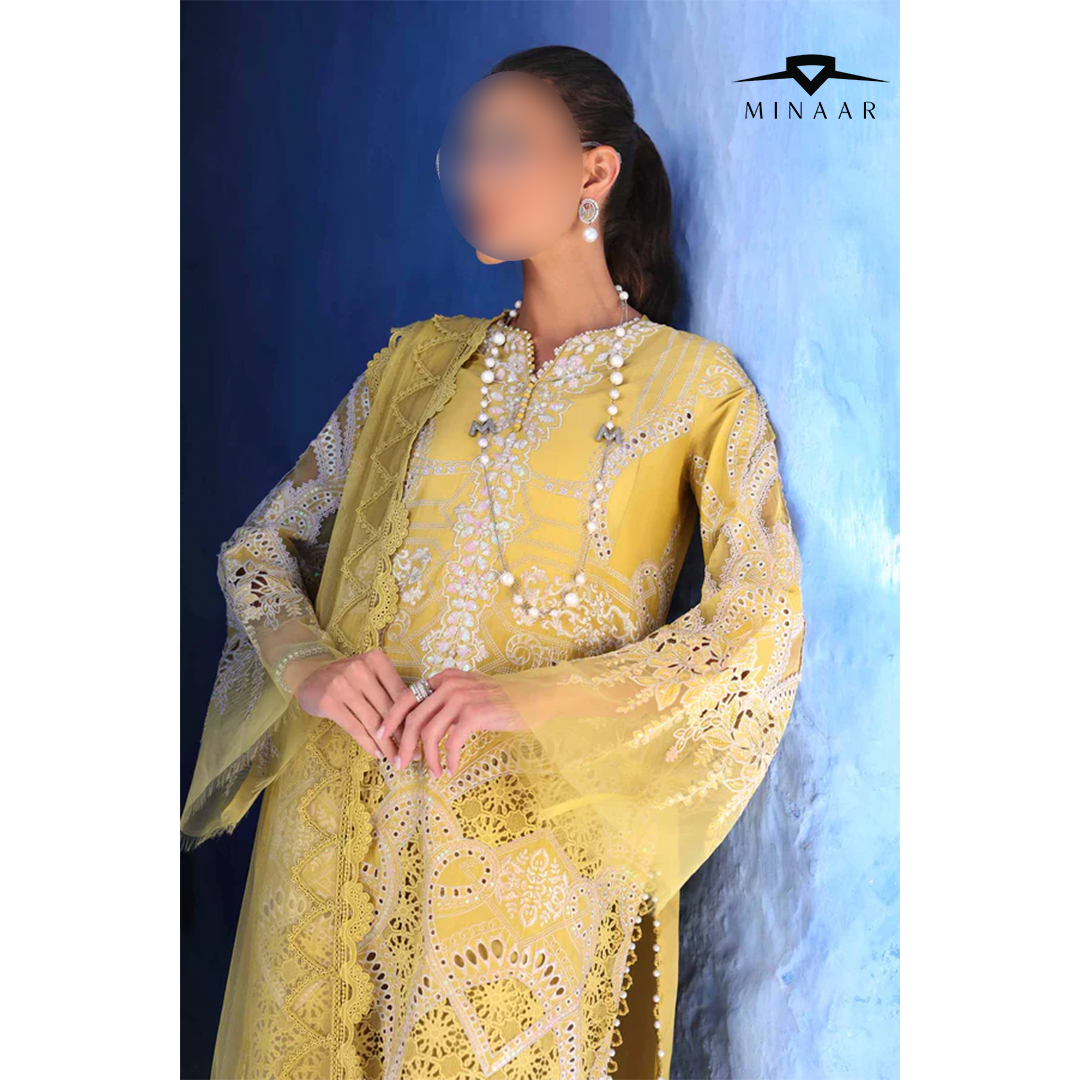 Pakistani 3PC lawn suit with chiffon dupatta and cotton trouser