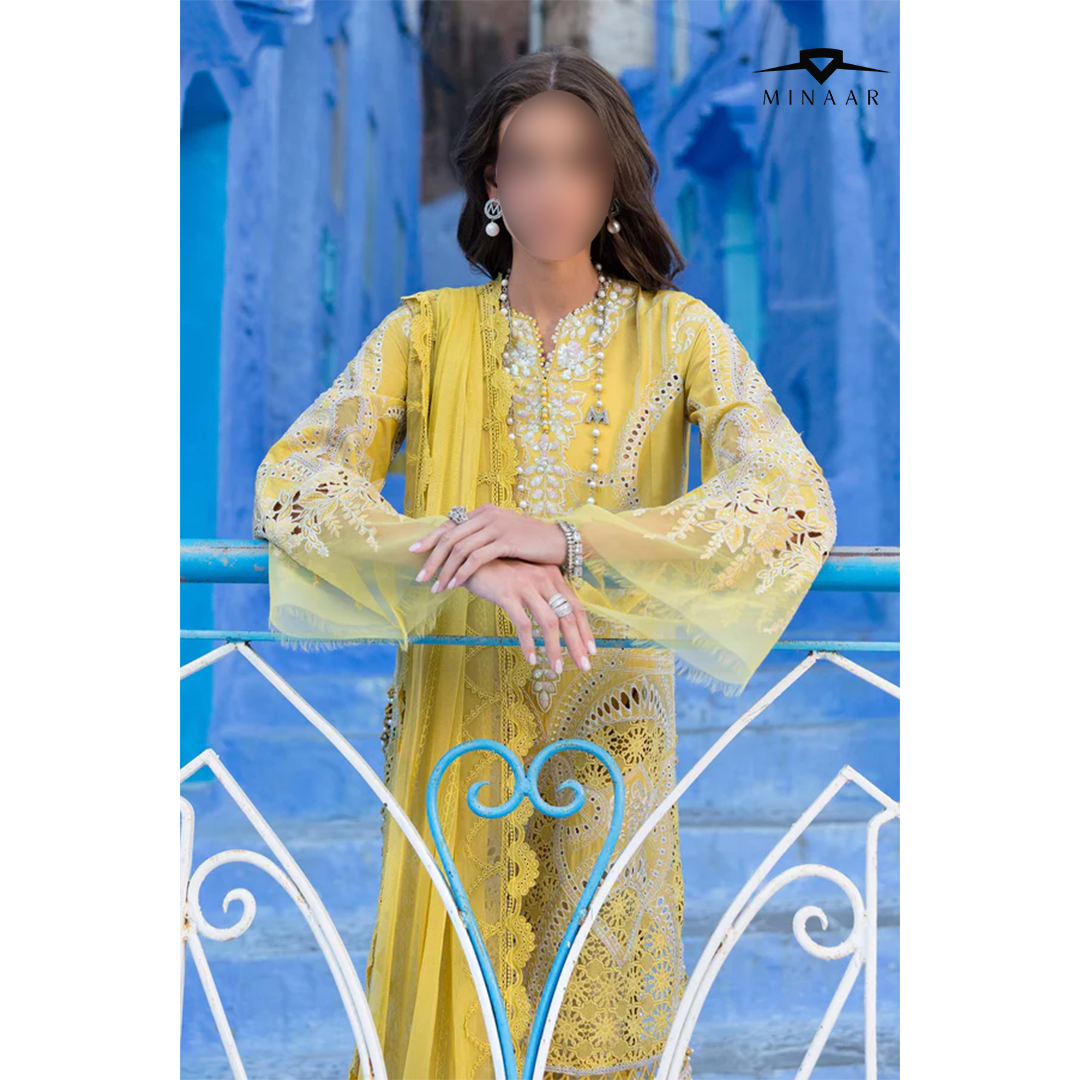 Pakistani 3PC lawn suit with chiffon dupatta and cotton trouser