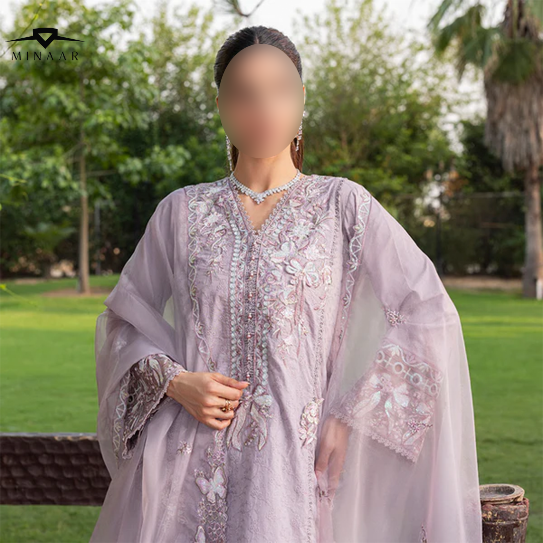 Schiffli & Multihead Embroidered Cotton Suit with 3D Flowers and Organza Dupatta – Pakistani Summer Outfit