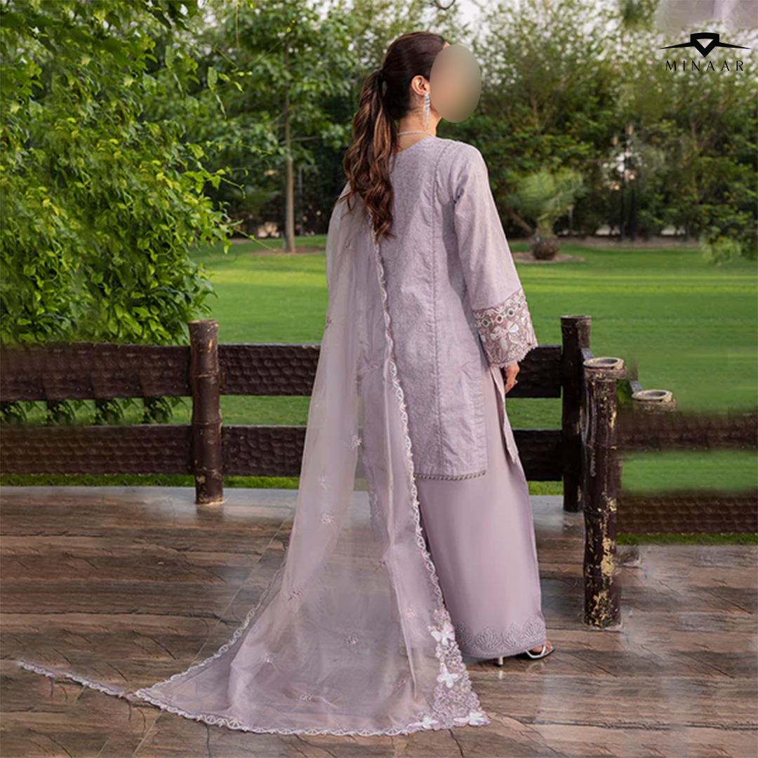 Schiffli & Multihead Embroidered Cotton Suit with 3D Flowers and Organza Dupatta – Pakistani Summer Outfit