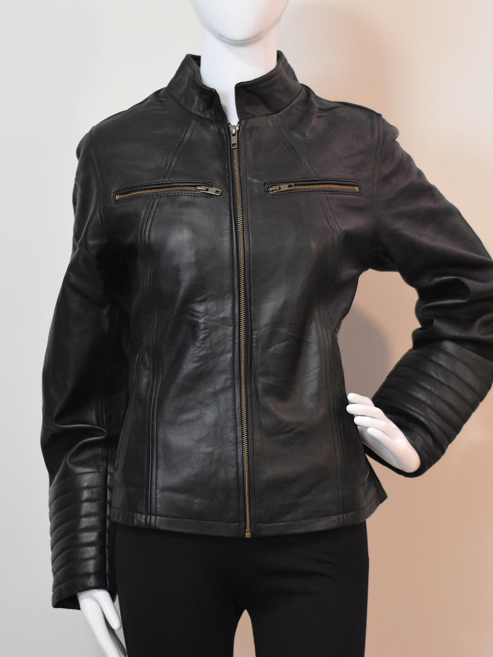 Women's Black Leather Moto Jacket - Stylish and Sleek Biker Design