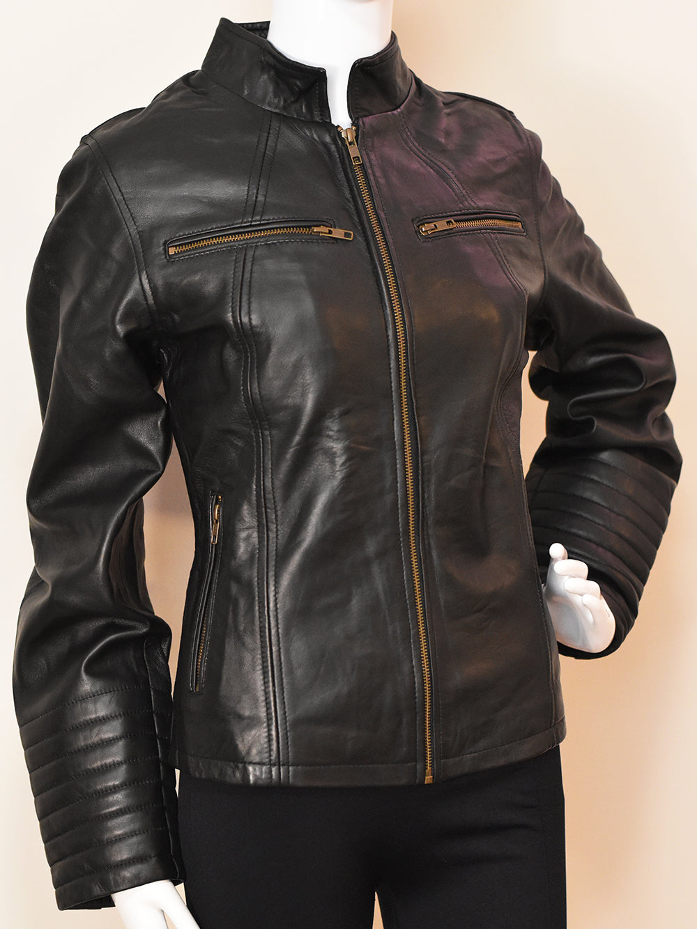 Women's Black Leather Moto Jacket - Stylish and Sleek Biker Design