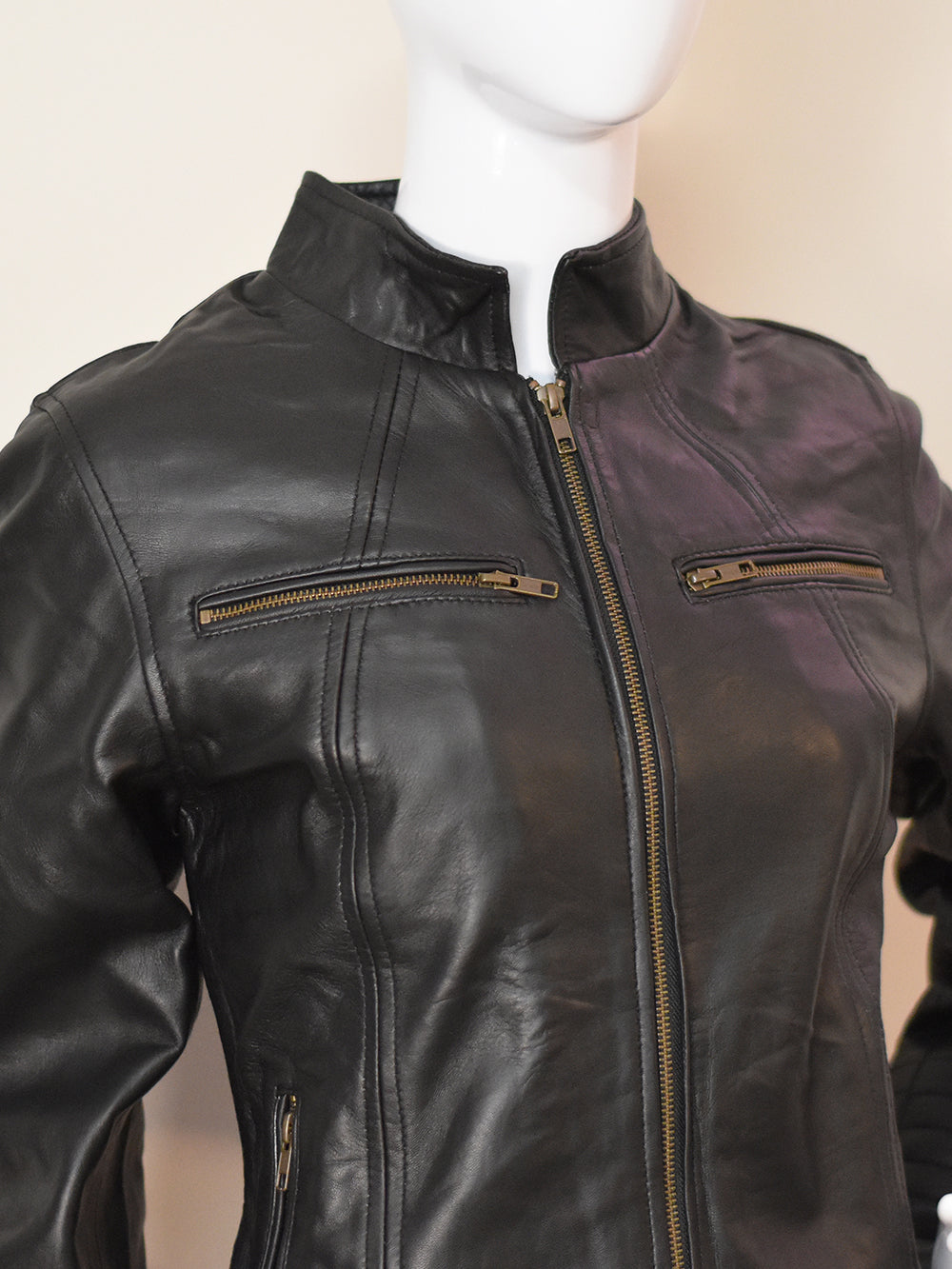 Women's Black Leather Moto Jacket - Stylish and Sleek Biker Design