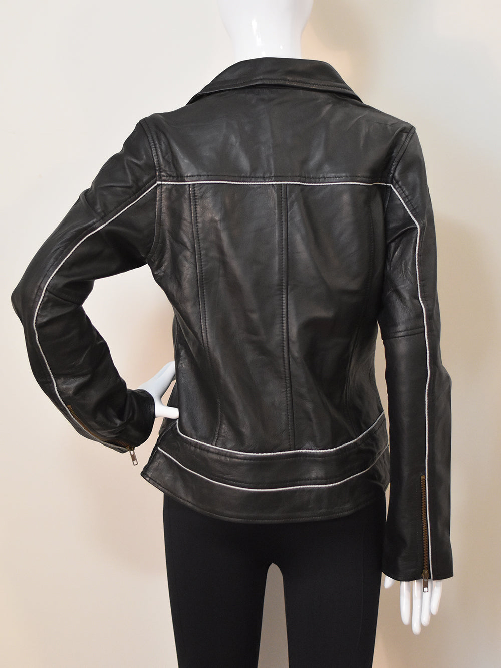 Women's Black Leather Biker Jacket - Stylish Moto Design