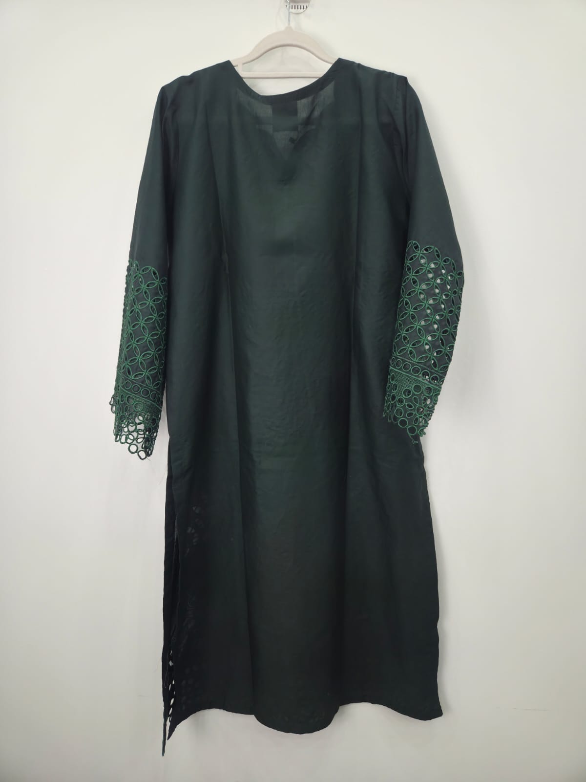 Green 3 piece lawn suit with plain trouser and organza dupatta