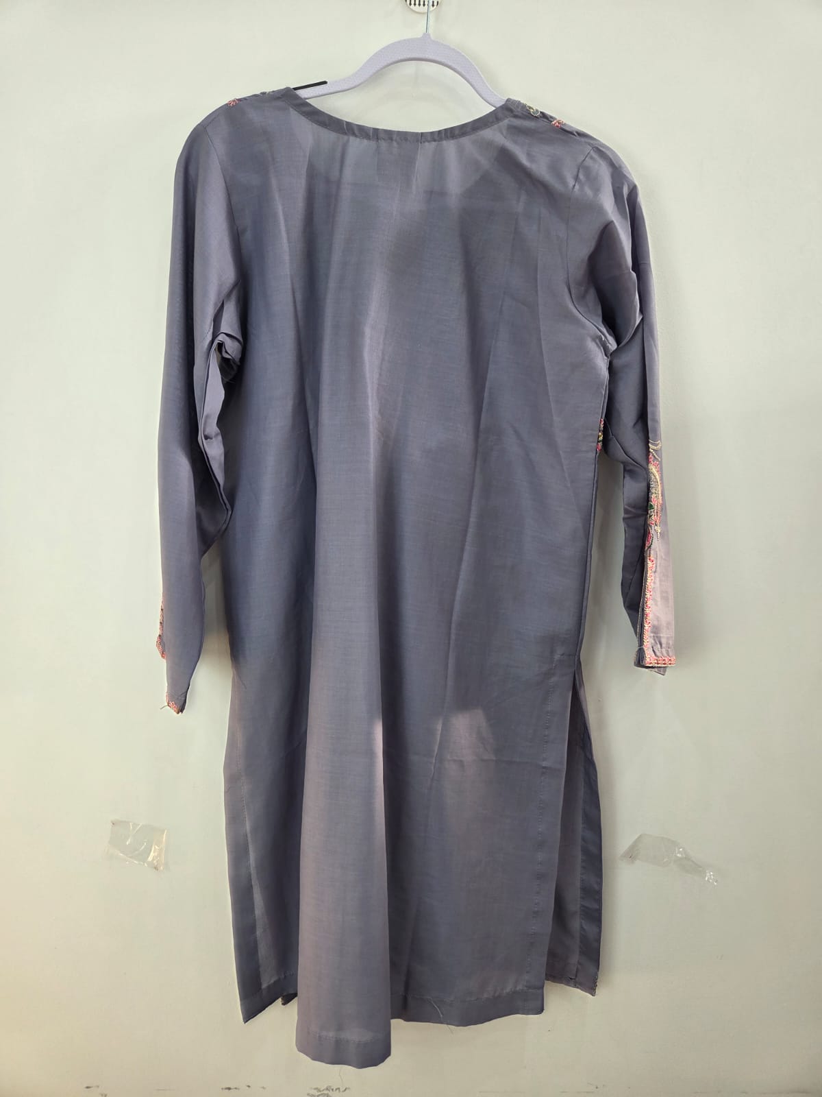 Gray embroidered cotton lawn 3-piece suit with trouser and printed dupatta