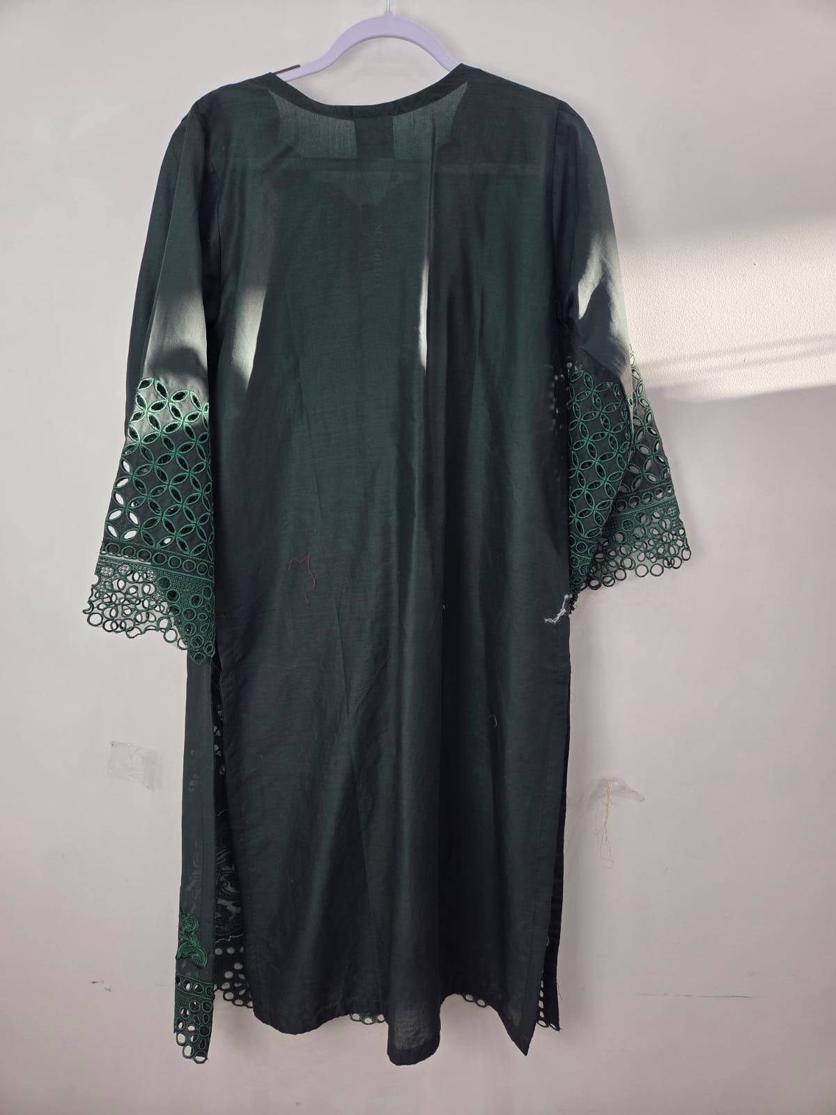 Green embroidered lawn 3-piece suit with plain trouser and printed organza dupatta