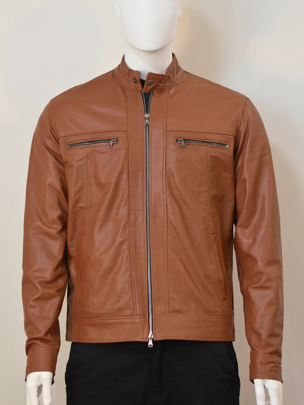 Classic Tan Leather Jacket - Biker Style