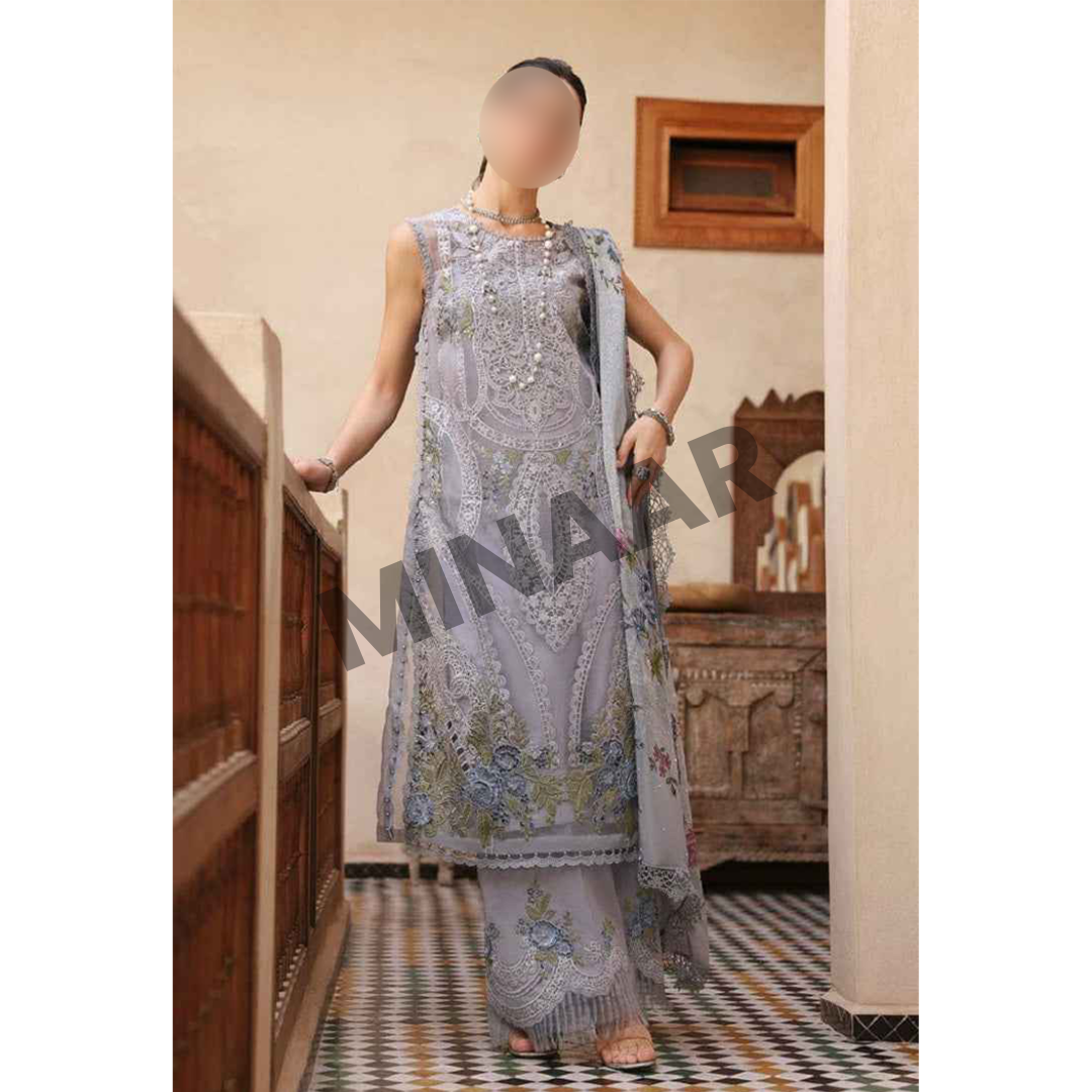 Elegant women’s Pakistani outfit in organza with silk dupatta