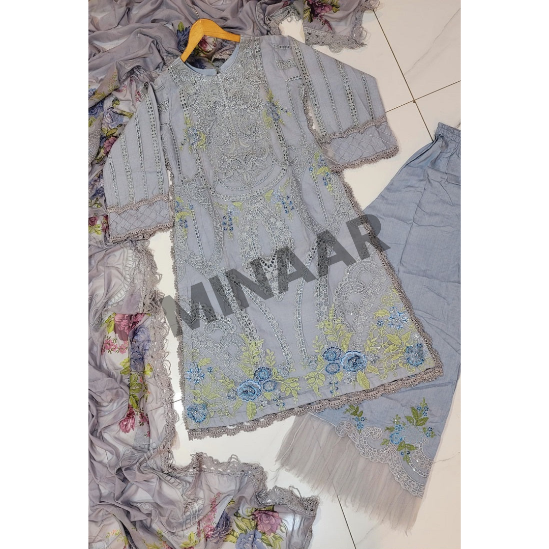 Organza 3 piece suit with digital silk dupatta – party wear dress