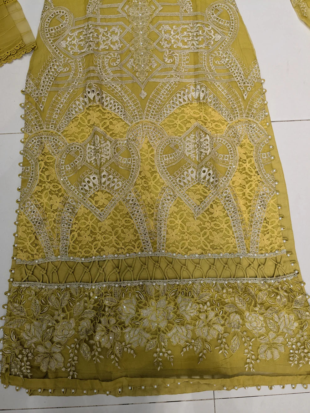 Lime yellow chikankari lawn 3 piece outfit with chiffon dupatta