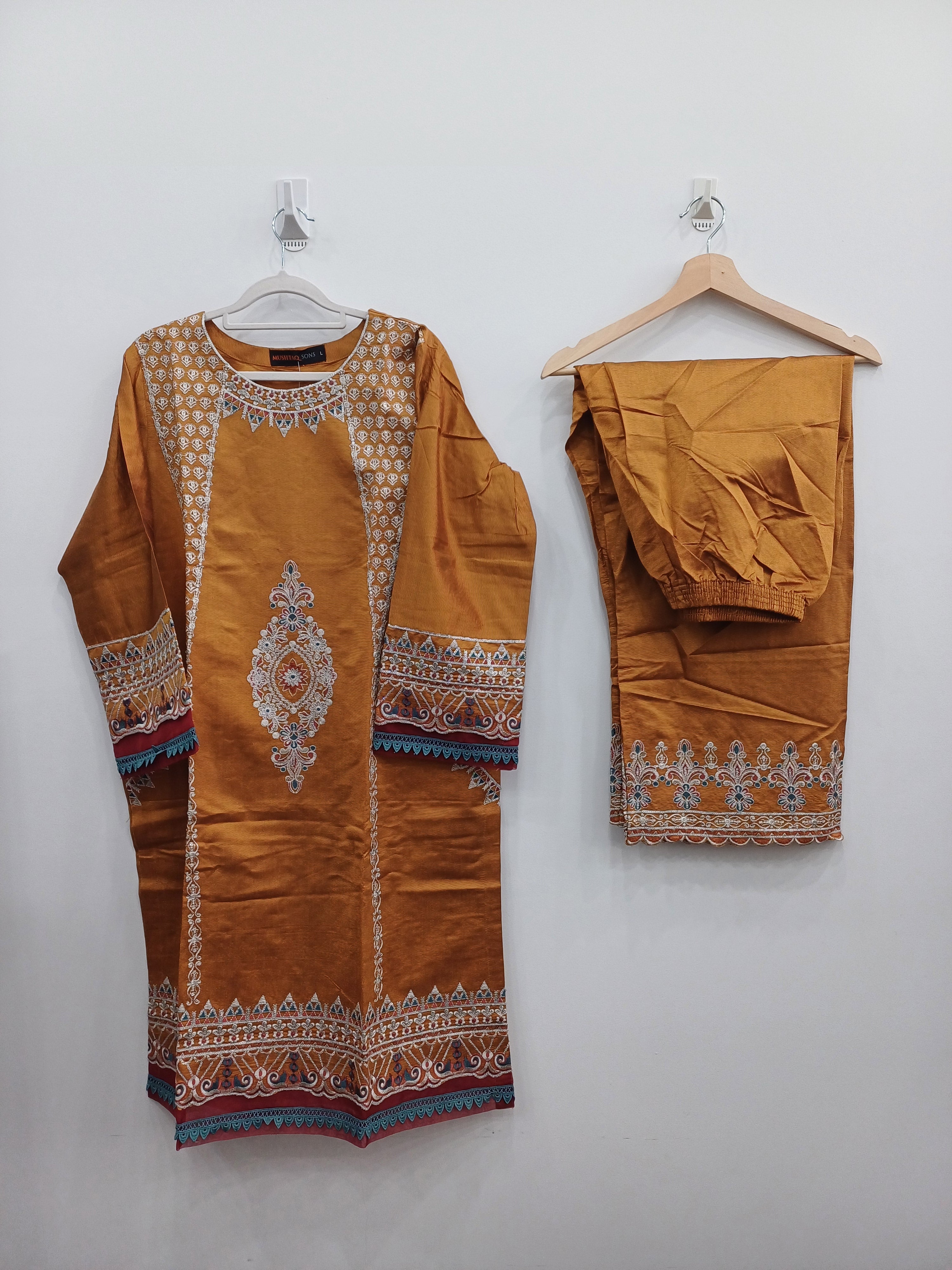 Mustard Khaddi Net Embroidered 2-Piece Suit | Traditional Eastern Ready-to-Wear Outfit