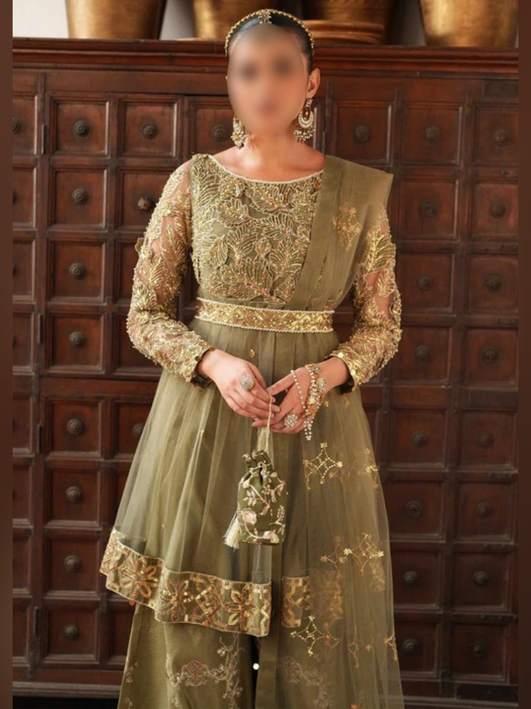 Elegant Olive Peplum with Sharara – Festive and Wedding Wear – Minaar