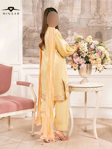 Lime Yellow Embroidered Kurta Set | 3-Piece Outfit with Farshi Shalwar & Crushed Chiffon Dupatta