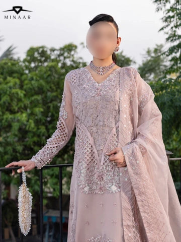 Silver Embroidered Kurta Set | 3-Piece Outfit with Long Organza Kurta, Viscose Trouser & Organza Dupatta