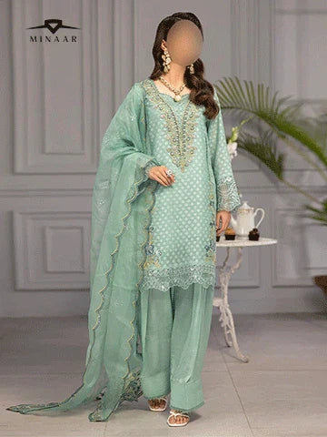 Aqua Hand-Embellished Khaddi Cotton Net