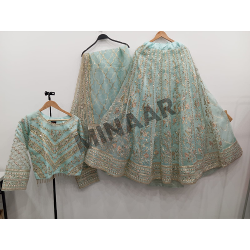 Ice Blue Embroidered Organza Lehenga Choli with Dupatta
