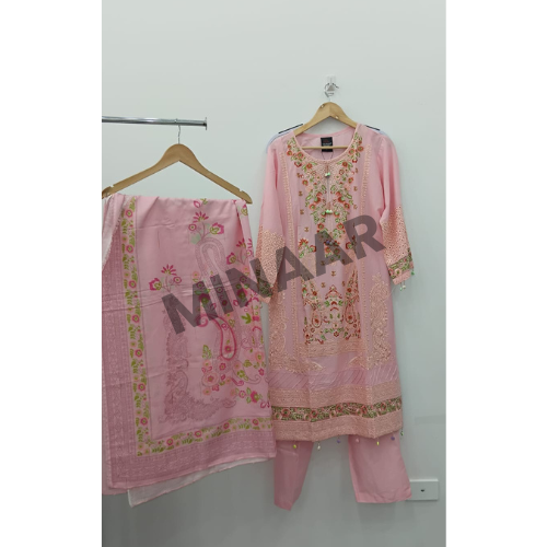 Elegant Baby Pink 3-Piece Cotton Lawn Suit with Printed Dupatta