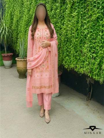 Baby Pink 3-Piece Cotton Lawn Suit