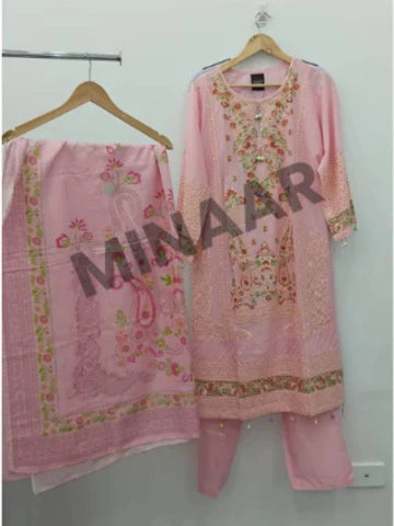 Elegant Baby Pink 3-Piece Cotton Lawn Suit with Printed Dupatta