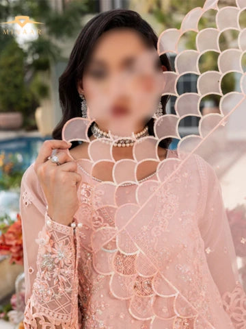 Peach Pink 3 Piece Organza Kurta Set with Embroidered Dupatta