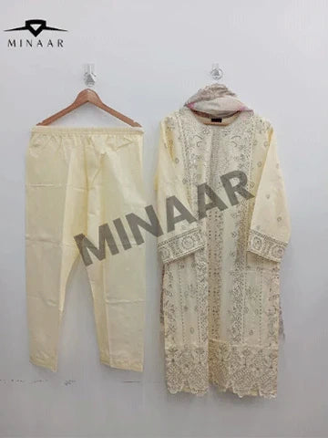 Black Premium Cotton 3-Piece Embroidered Summer Ensemble